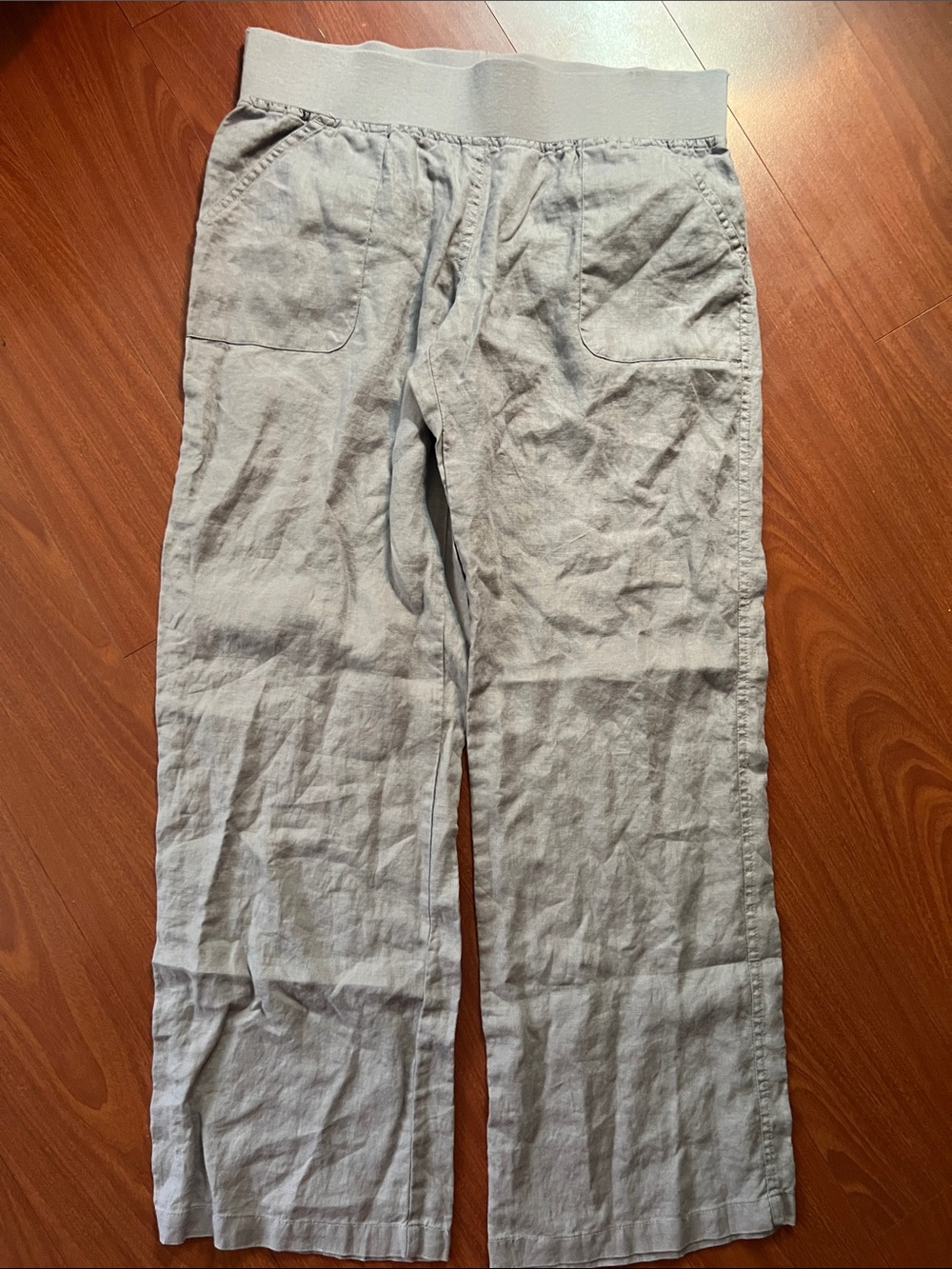 Allen Allen Light Gray Elastic-Waist‎ Linen Chinos size Large